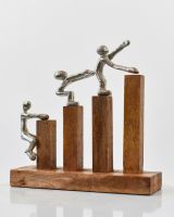 "Evolution"s Path" Aluminium & Mango Wood Sculpture - Silver