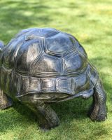Close-Up of Extra Large Cast Aluminium "Charging" Tortoise Garden Sculpture