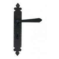 Black Tudor Sprung Lever Handles With Bathroom Lock