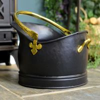 Black & Polished Brass Coal Bucket in Situ
