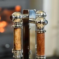 Close up of Hardwood and Stainless Steel Handles 
