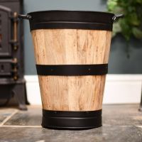 Wooden Log holder with Black Metal Rims