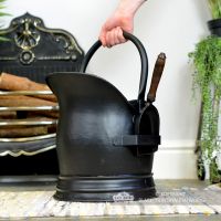 Black Traditional Coal Bucket With Shovel to Scale