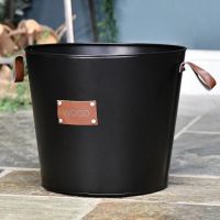 Contemporary Steel & Leather Wood Basket