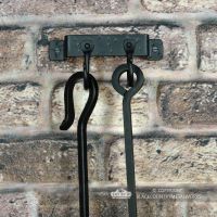 2 Hook "Blacksmith Style" Wall Mounted Fireside Tool Rack in Situ on the Wall holding tools