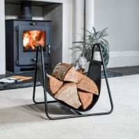 Black Steel & Black Leather Log Holder in Living Space 