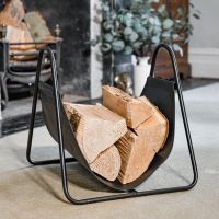 Black Steel & Black Leather Log Holder in Situ 