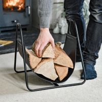 Black Steel & Black Leather Log Holder