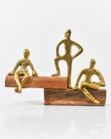 "Fireside" Cast Aluminium & Mango Wood Sculpture - Gold