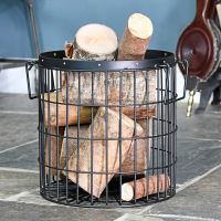 Black Wirework Fireside Log Basket In Living Room Setting