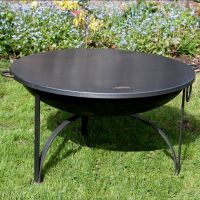 70cm Flat Metal Fire Bowl Cover in Situ on Top of a Fire Bowl
