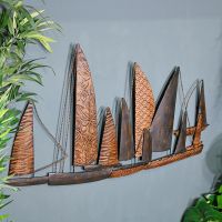 View of the Side of the Leaf Style "Fleet of Boats" Wall Art Mounted on the Wall