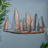 Leaf Style "Fleet of Boats" Wall Art in Situ on a Blue Wall 