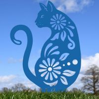Floral Cat Silhouette in Blue