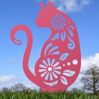 Floral Cat Silhouette in Pink