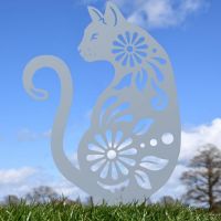Floral Cat Silhouette in Silver