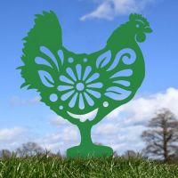 Floral Hen Silhouette in Green