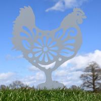 Floral Hen Silhouette in Silver