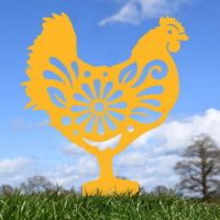Floral Hen Silhouette in Yellow