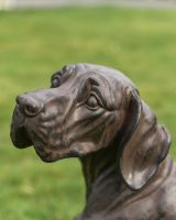 Close up of face detail on great dane garden sculpture