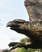 Close-Up of Freestanding "Jaspar" Cast Aluminium Golden Eagle & Fish Garden Sculpture