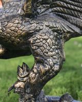 Close-Up of Life-like Detail on Freestanding "Jaspar" Cast Aluminium Golden Eagle & Fish Garden Sculpture