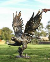 Scale Shot of Freestanding "Jaspar" Cast Aluminium Golden Eagle & Fish Garden Sculpture