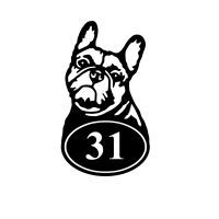French Bulldog Iron House Number Sign On White Background 
