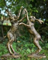 Brushed Gold Boxing Hares Sculpture