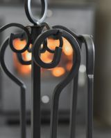 Close up of powder coated black companion set