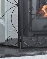 Close up of fine mesh detailing on black fire screen