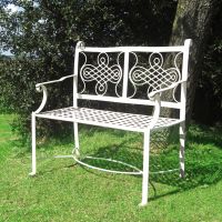 Cream Wrought Iron Garden Bench