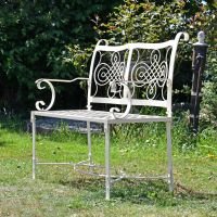 Antique Cream Wrought Iron Garden Bench