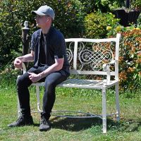 Cream Wrought Iron Garden Bench to Scale