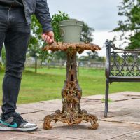 Vintage Gothic Rustic Side Table in Garden Setting
