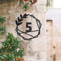 Geometric Leaf House Number Sign in Situ