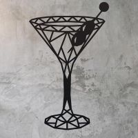 Geometric Steel Martini Glass Wall Art on a Rustic Wall
