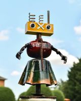 Geometric Recycled Metal Robot Sculpture