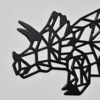Close up of black powder coated steel triceratops