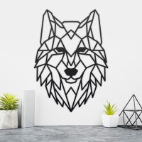 Geometric Iron Wolf Wall Art in Situ on a Cream Wall
