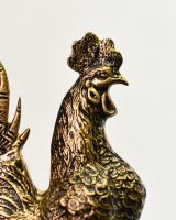 Close up of Brushed Gold Rooster Garden Sculpture
