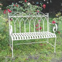 Cream Gothic Style Garden Bench With Scrolled Design