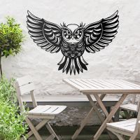 "Great Horned Owl" Wall Art in Use Above a Wooden Table & Chair Set