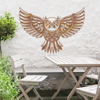 "Great Horned Owl" Wall Art in Use Above a Wooden Table & Chair Set