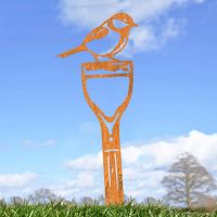 Rustic Sheet Steel Silhouette with Great Tit Bird Topper
