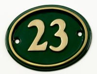 Polished Brass & Green Cast Oval House Number Sign