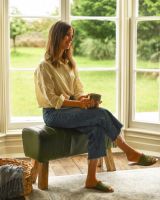 The "Forrest" Green Leather & Mango Wood Bench in Situ