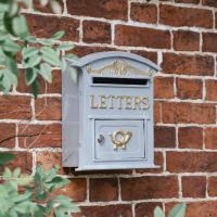 Grey & Gold Curved Cambridge Traditional Wall Mounted Post Box in Situ