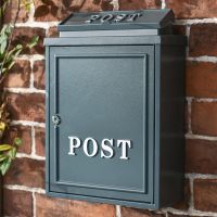 Grey "Oxford" Wall Mounted Post Box with Silver Text