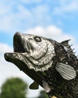Close up of Recycled Metal Grouper Sculpture gills